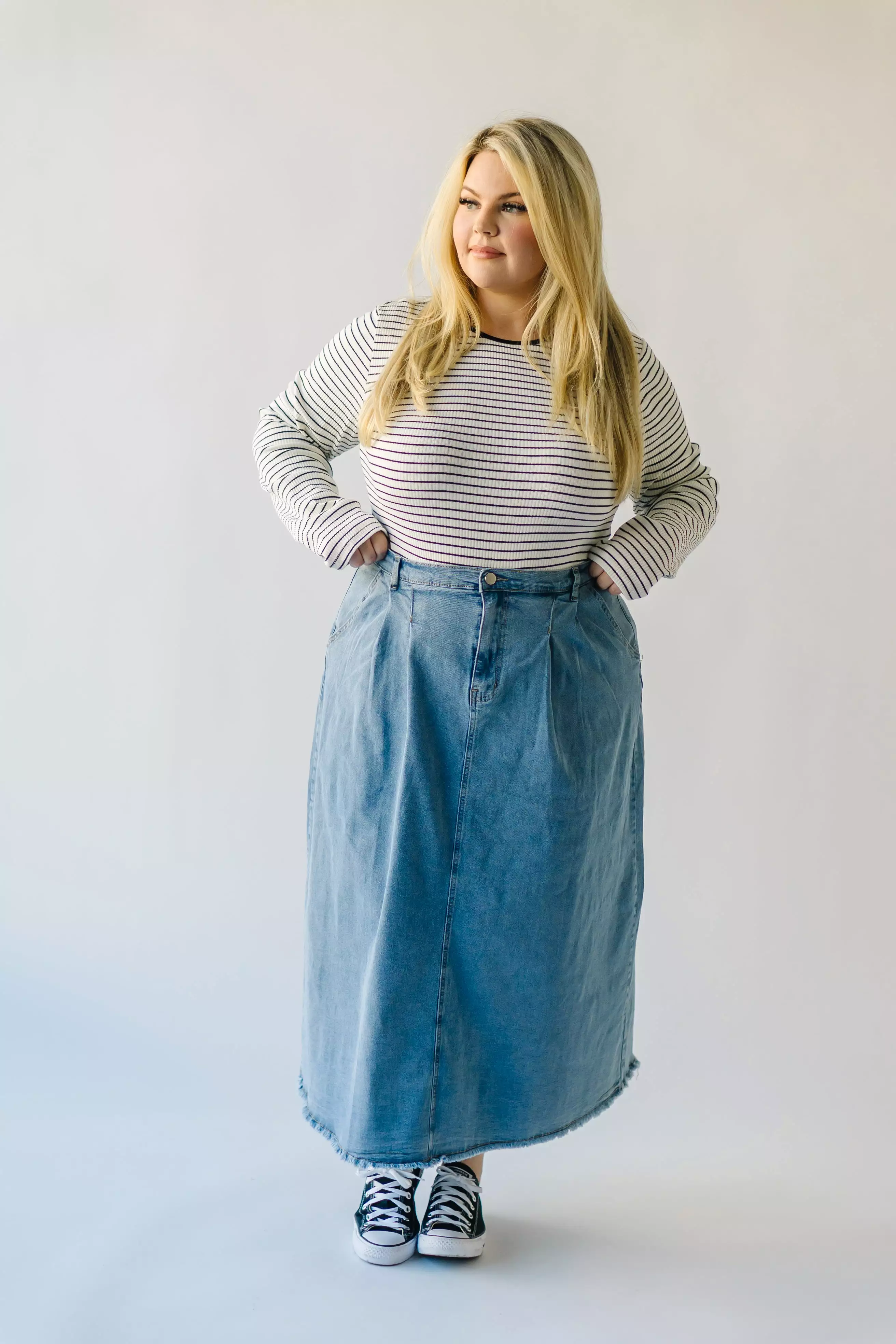 The Largo Striped Long Sleeved Tee in White + Black