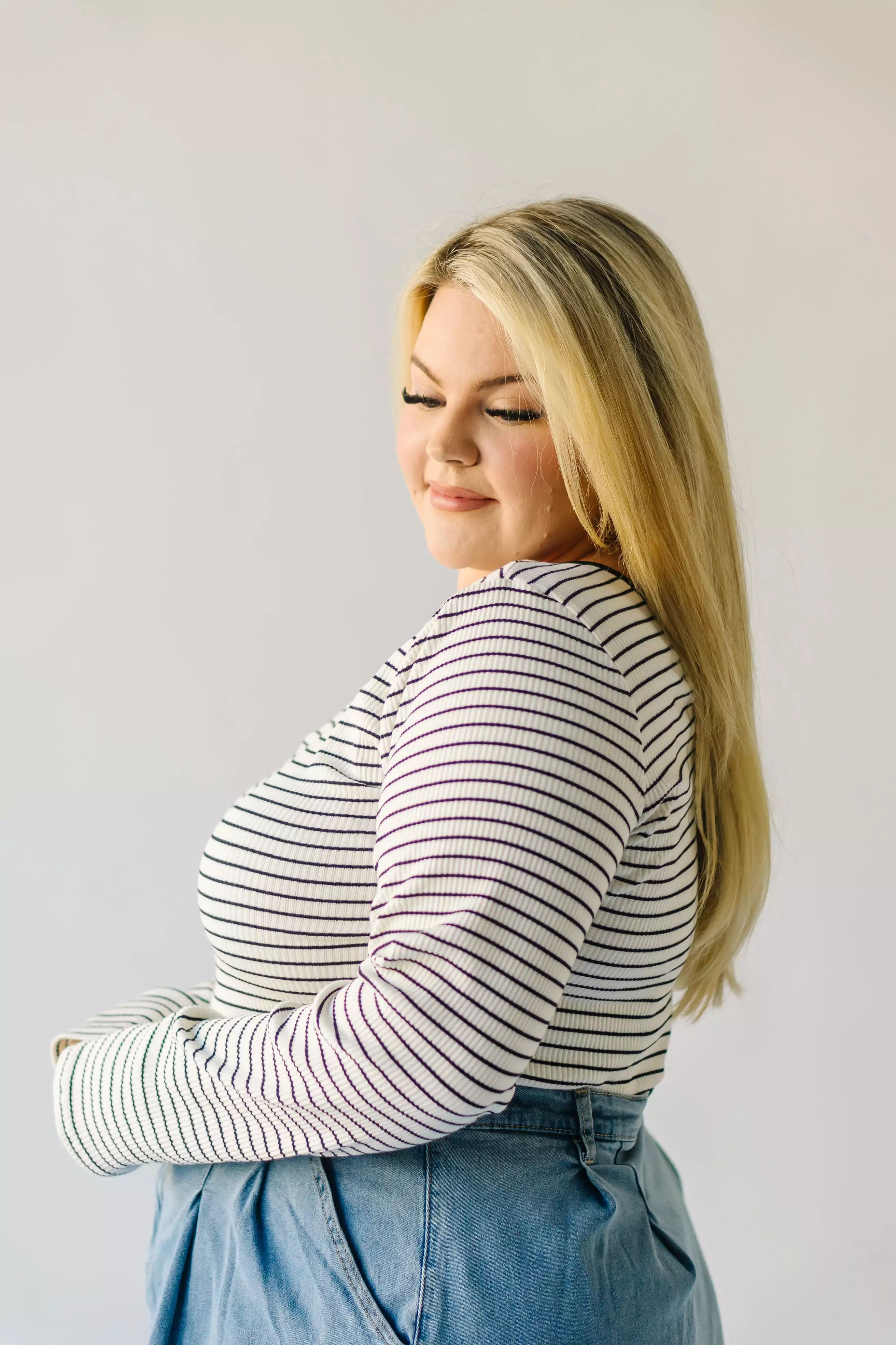 The Largo Striped Long Sleeved Tee in White + Black