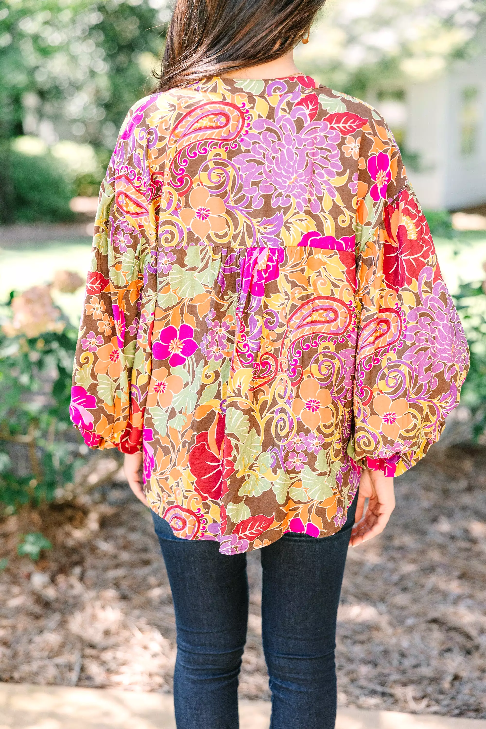 The More You Love Brown Floral Blouse