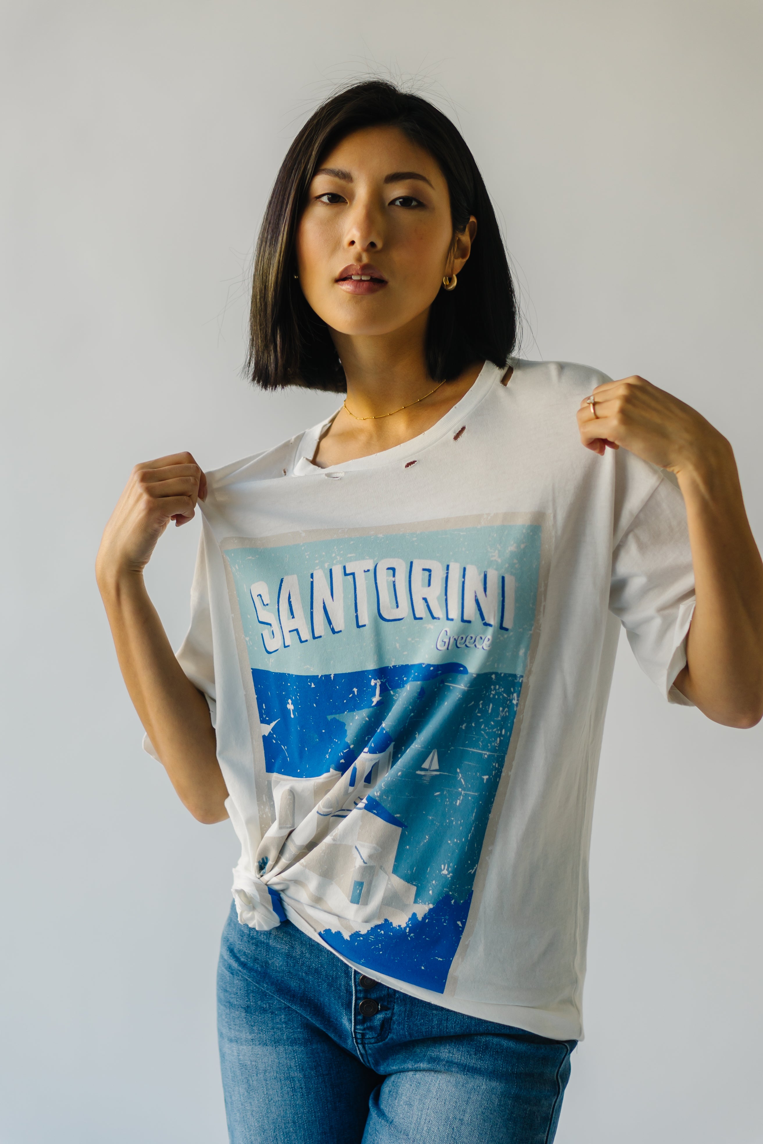 The Santorini Greece Graphic Tee in Ivory