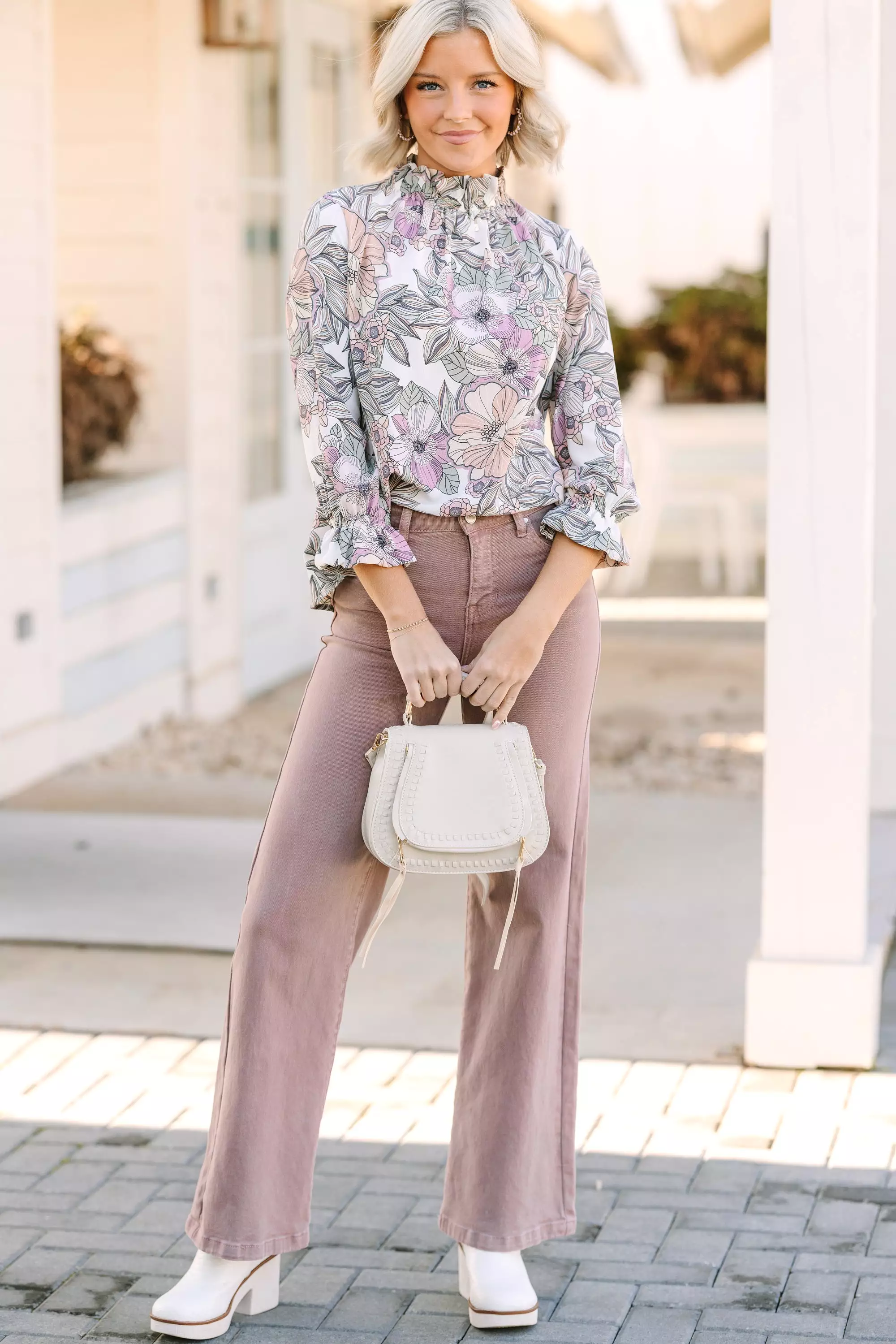 Tried and True Mauve Pink Floral Blouse