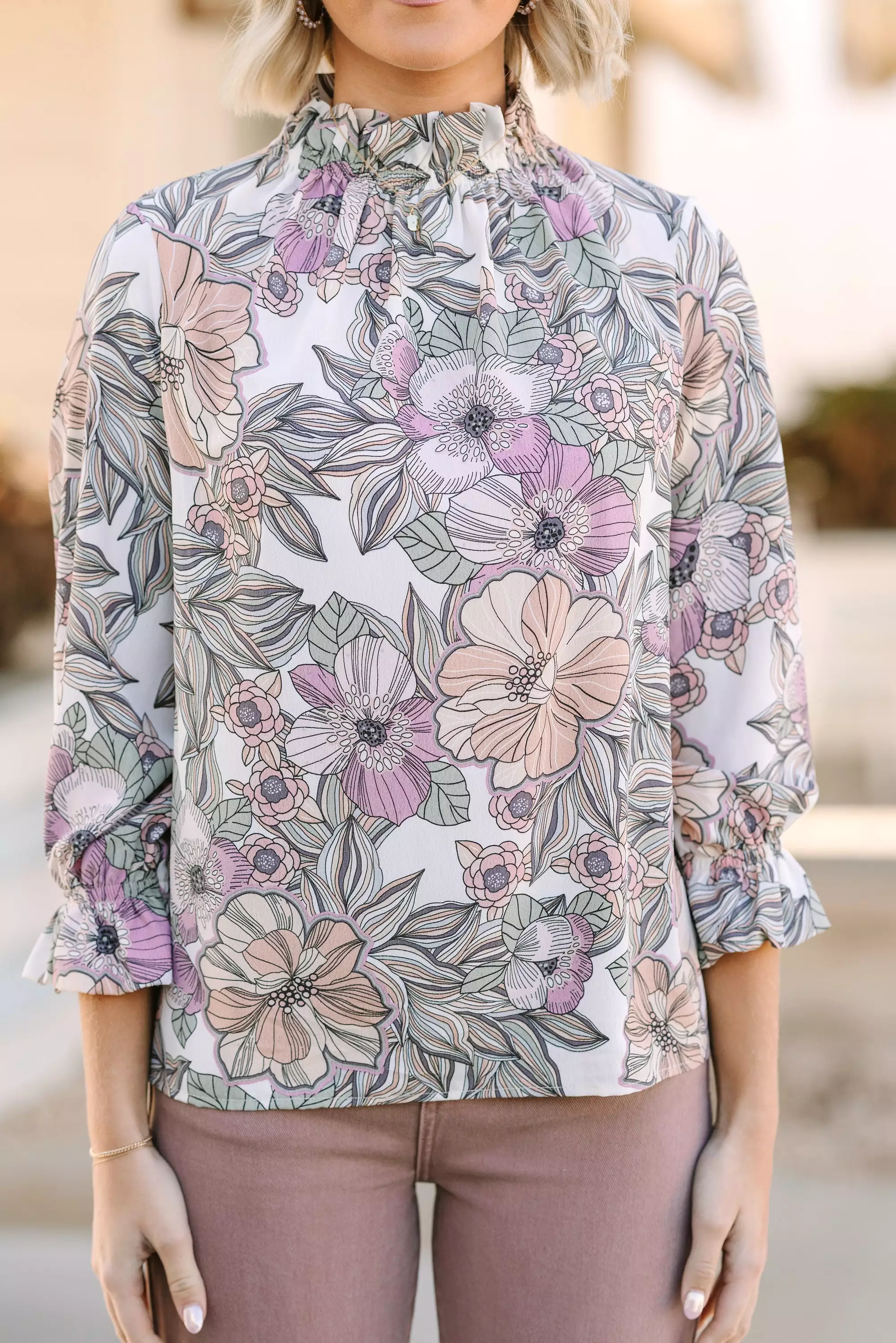 Tried and True Mauve Pink Floral Blouse