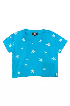 Turquoise White Stars V-Neck Tee