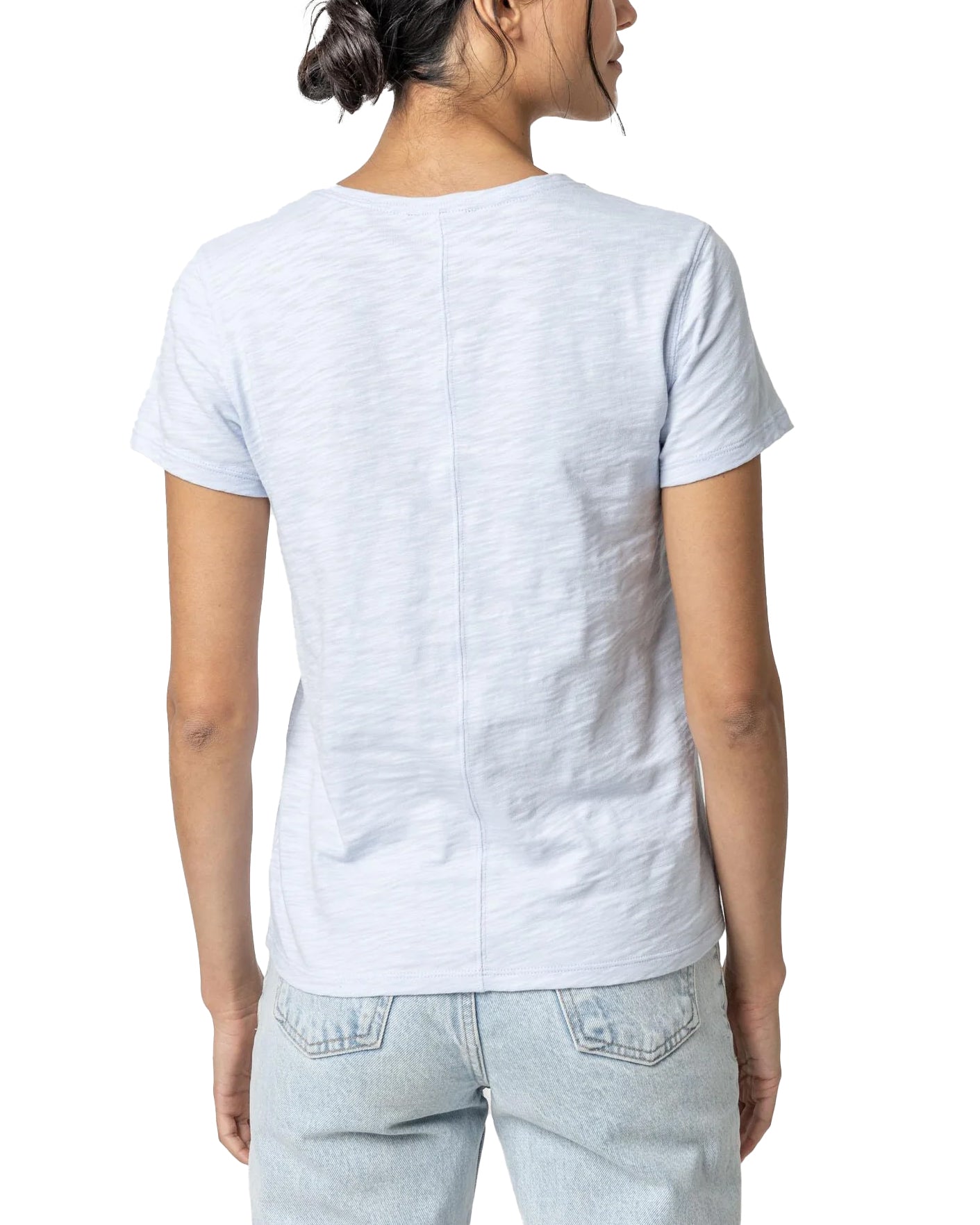 V-Neck Short Sleeve Back Seam Tee (Hyacinth)