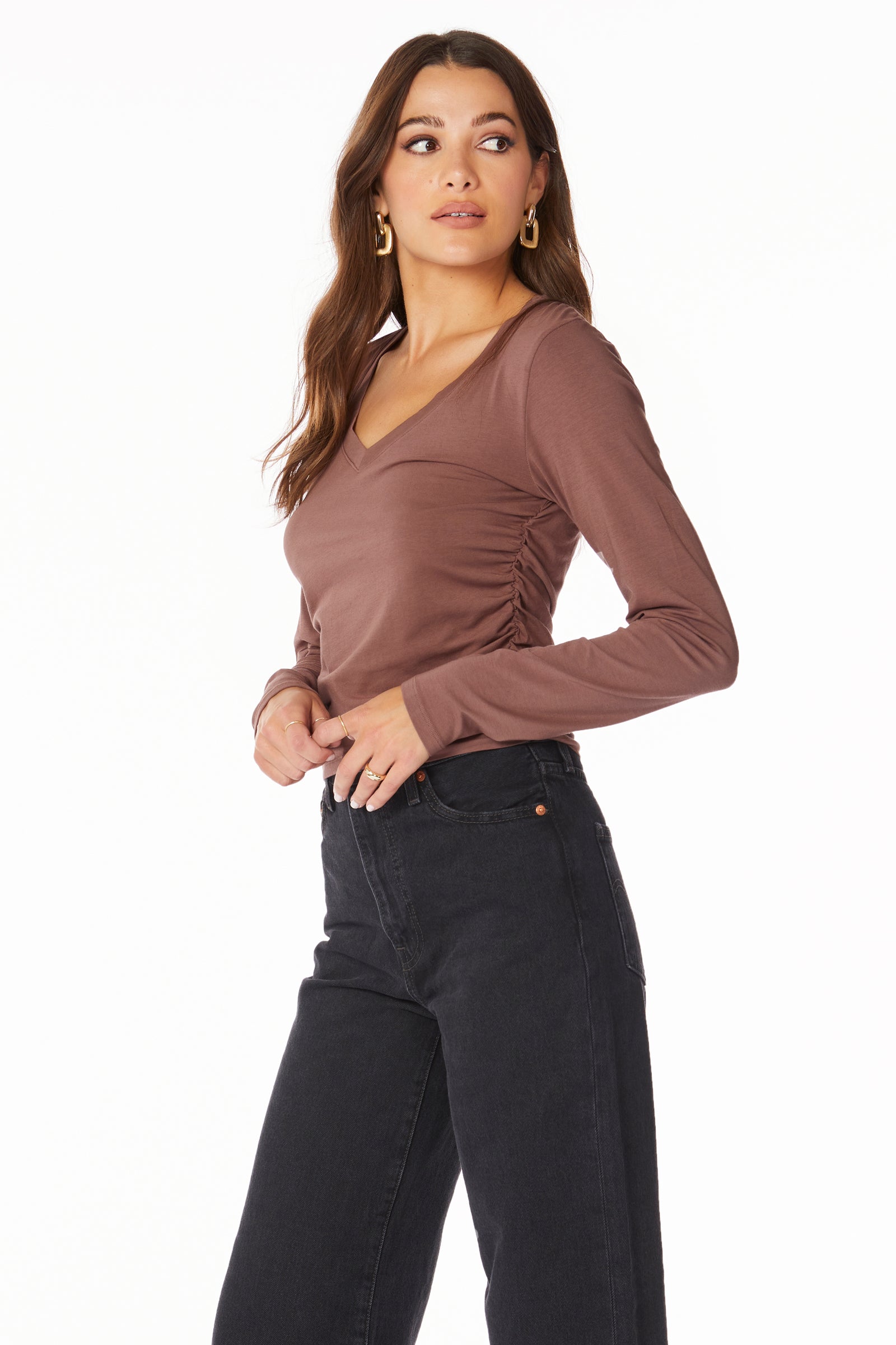 V-NECK TOP WITH SHIRRED SIDES