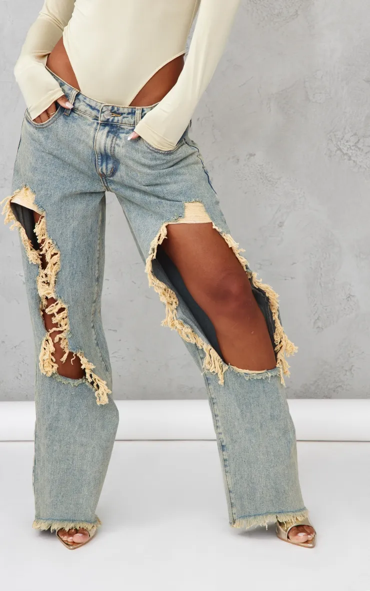 Vintage Wash Extreme Ripped Boyfriend Jean