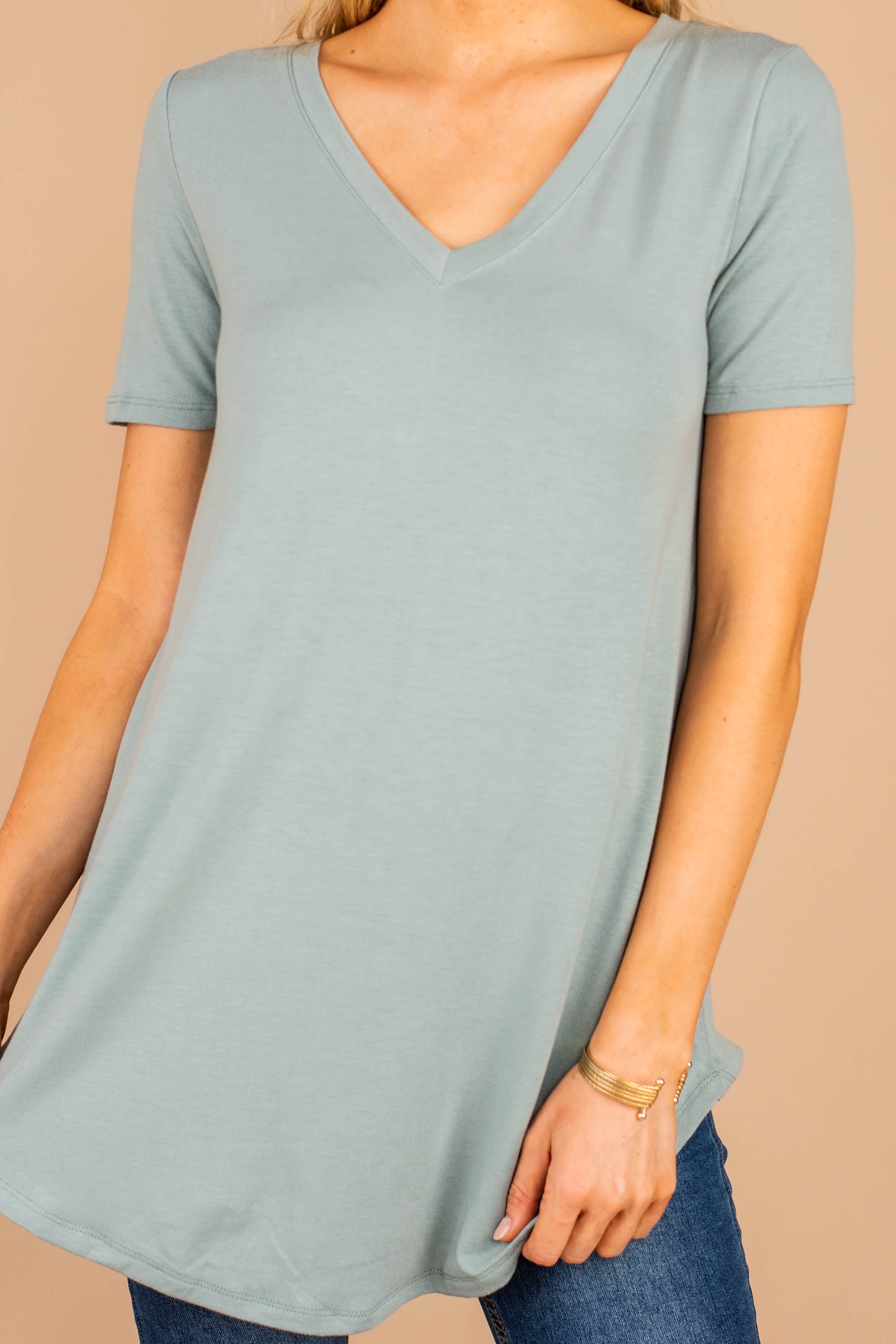 Walking On Air Light Green V-Neck Tee