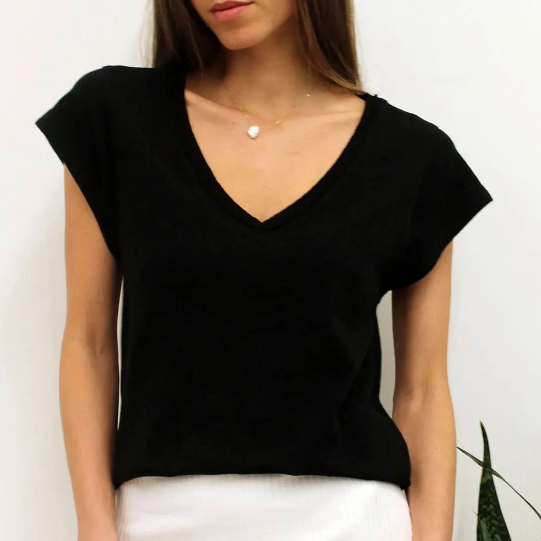 Washed Pearl V Neck Tee