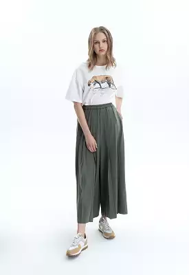 Wide Hem Fold Solid Trouser