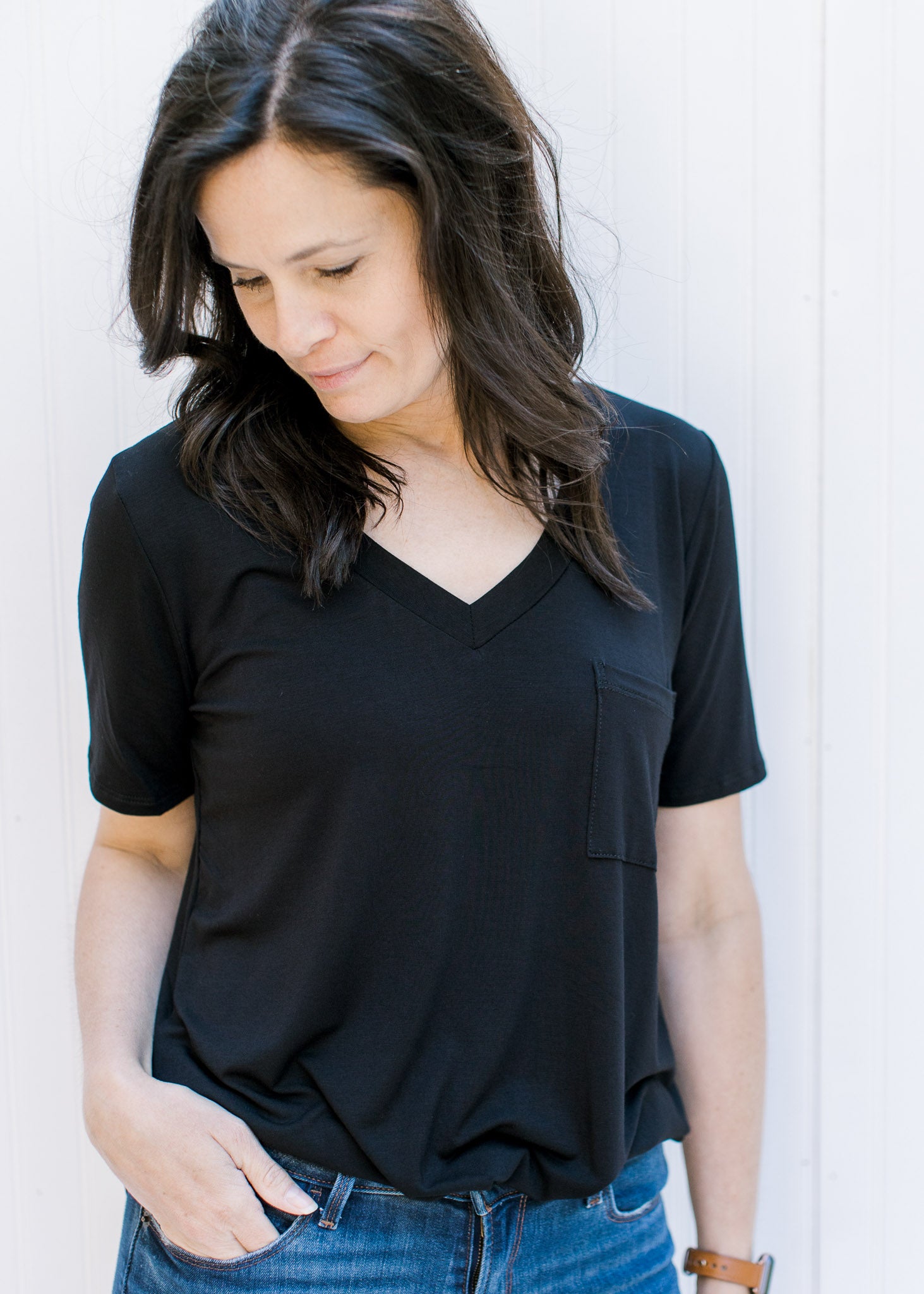 X Back to Basics V-Neck Tee in Black